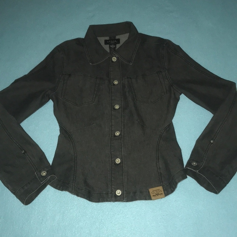 GUESS denim taylor cut jacket top light weight long sleeve black Y2K NEW size M